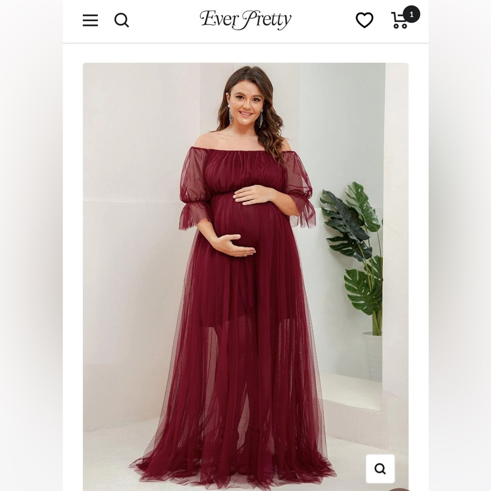 Ever Pretty Burgundy Off-Shoulder Maternity Dress